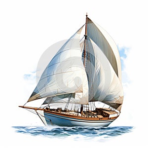 Highly Detailed Illustration Of A Sailboat With Realistic Brushwork