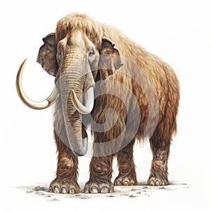 Highly Detailed Illustration Of A Woolly Mammoth On White Background