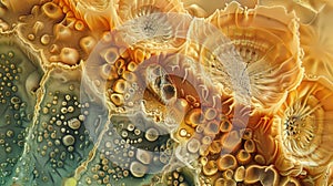 A highly detailed image of a pollen grain showcasing its complex layers and textures almost resembling a microscopic