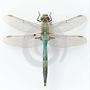 Close-up Detailed Dragonfly on White Background