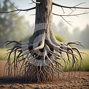 Shadows, emphasizing the texture and intricate structure of the roots