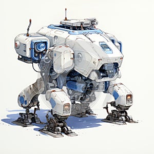 Highly Detailed Mecha Mobile Robot Art In Ian Mcque Style
