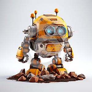 Highly Detailed Mining Robot 3d Rendering On White Background