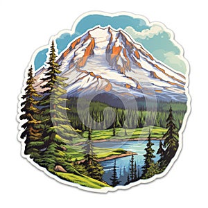Highly Detailed Mount Rainier Sticker - Realistic Mountain Scene