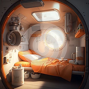 A highly detailed and photorealistic diorama of the interior of a doomsday escape pod,
