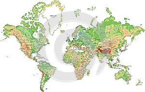Highly detailed physical map of the World.
