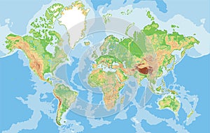 Highly detailed physical map of the World.