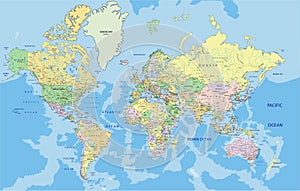 Highly detailed political map of the World.