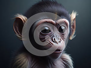 Highly detailed portrait of baby monkey. ai generative