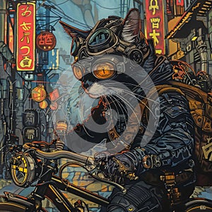 Highly Detailed Portrait Cyberpunk cat rides