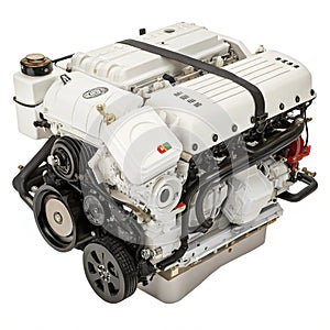 Realistic car engine isolated on white background photo
