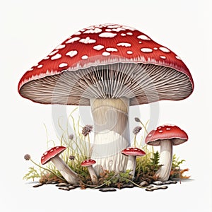 Highly Detailed Red Mushroom Illustration On White Background