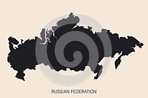 Highly detailed Russian Federation map with borders isolated on background