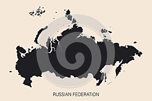 Highly detailed Russian Federation map with borders isolated on background