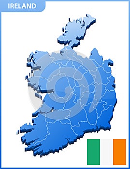 Highly detailed three dimensional map of Ireland with regions border