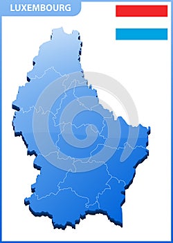 Highly detailed three dimensional map of Luxembourg with regions border