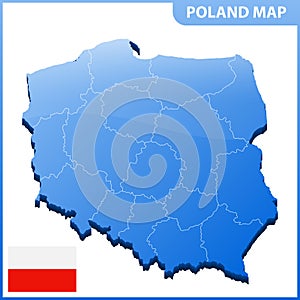 Highly detailed three dimensional map of Poland with regions border