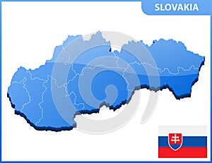 Highly detailed three dimensional map of Slovakia. Administrative division.