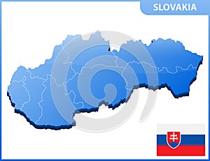 Highly detailed three dimensional map of Slovakia with regions border