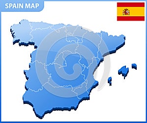 Highly detailed three dimensional map of Spain. Administrative division.