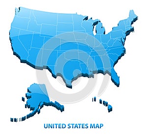 Highly detailed three dimensional map of USA with regions border. United States of America.