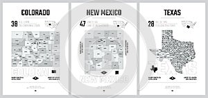 Highly detailed vector silhouettes of US state maps, Division United States into counties, political and geographic subdivisions