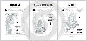 Highly detailed vector silhouettes of US state maps, Division United States into counties, political and geographic subdivisions