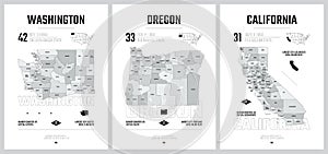 Highly detailed vector silhouettes of US state maps, Division United States into counties, political and geographic subdivisions