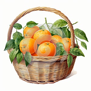 Highly Detailed Watercolor Portrait Of Orange In Basket