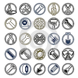 Highly detailed work tools collection, carpentry and industry to