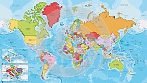 Highly detailed World Map vector illustration with different colors for each country. Editable and clearly labeled layers