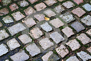 Highly detaled close up view on cobblestone textues with perspective in high resolution