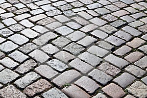 Highly detaled close up view on cobblestone textues with perspective in high resolution