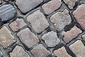 Highly detaled close up view on cobblestone textues with perspective in high resolution