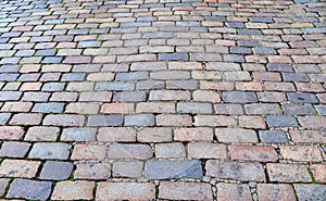 Highly detaled close up view on cobblestone textues with perspective in high resolution