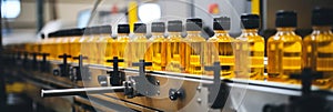 Highly efficient automated bottling equipment at a modern beverage manufacturing plant