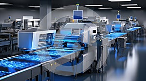 Highly Efficient and Safe. Advanced Microchip Factory Assembly Line. Generative AI
