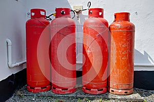 Highly flammable gas propane cylinders at caravan park photo