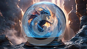 highly intricately Molten roch demon devil dragon in attack inside a crystal ball,