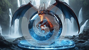highly intricately photograph of Molten roch dragon demon devil dragon in attack escaping a crystal ball,