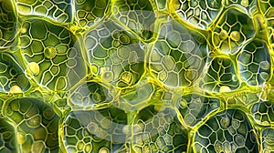 A highly magnified view of a plant cells chloroplasts revealing the precise arrangement of thylakoid membranes and