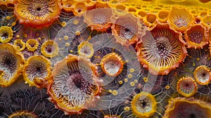 A highly magnified view of a single sporangia displaying intricate patterns and textures. .