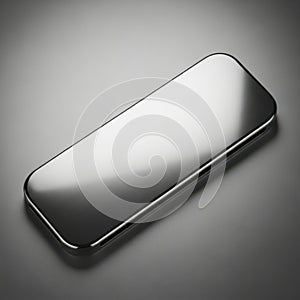 A highly polished metallic rectangular object with rounded corners isolated on white background