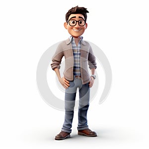 Highly Realistic 3d Character In Pixar Style: Glasses-wearing Male In Jeans