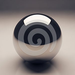 Highly Reflective Metallic Sphere Casting a Shadow on a Smooth Surface ball chrome