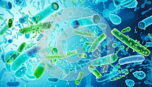 Highly rendering of Bacteria in blue background, 3d illustration