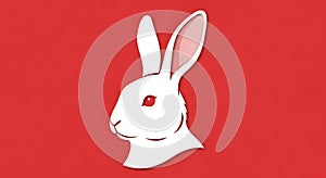 Stylized White Rabbit Head Cutout on Solid Vibrant Red Background