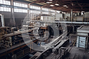 highly technical aluminum processing plant, with intricate machinery and piping
