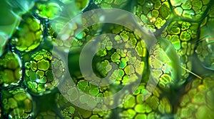 A highly zoomedin view of a of chloroplasts the organelles responsible for photosynthesis in plant cells. The photo