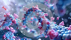 Highmagnification view of a chromatin remodeling protein interacting with DNA and disrupting nucleosome stability for photo